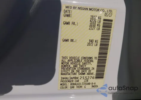 2017 Nissan Altima 2.5 Sv из США, поврежденный, VIN 1N4AL3AP8HC255276